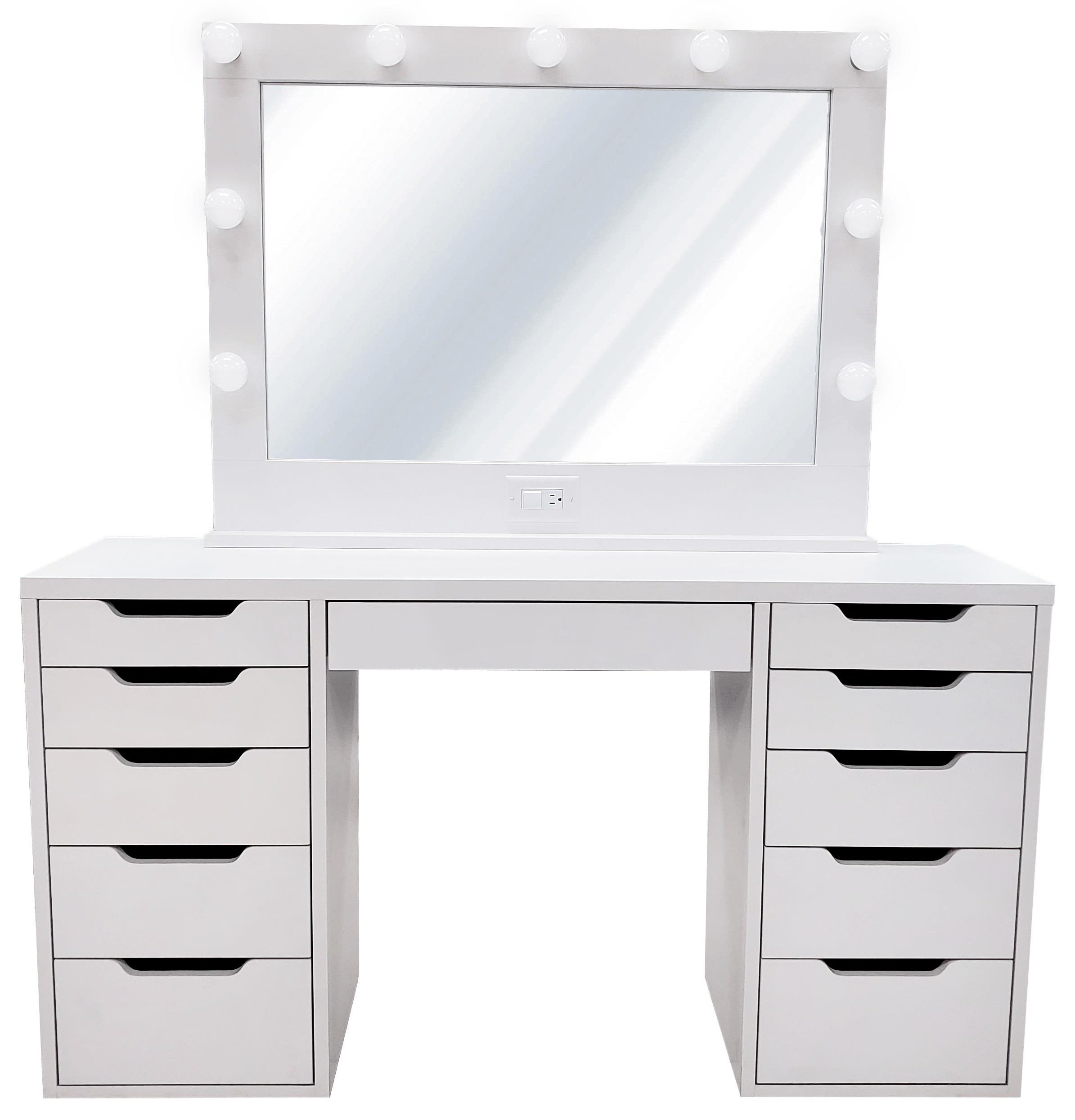 Exclusive GLAMOUR VANITIES GLAMPRO 2PC White Vanity with Mirror